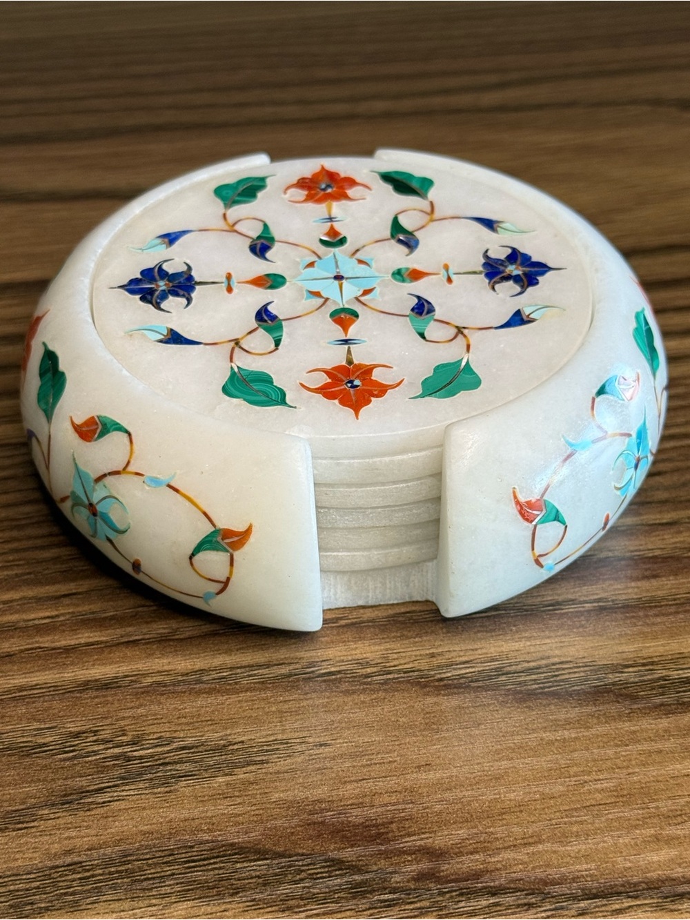 Marble Coaster Set - Pietra Dura Semi-Precious Floral Inlay